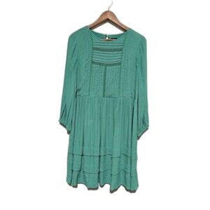 Ann Taylor | Dresses | Ann Taylor Green Dress S 6 Pleated Tiered Skirt  Eyelet Trim Ls Shift | Poshmark